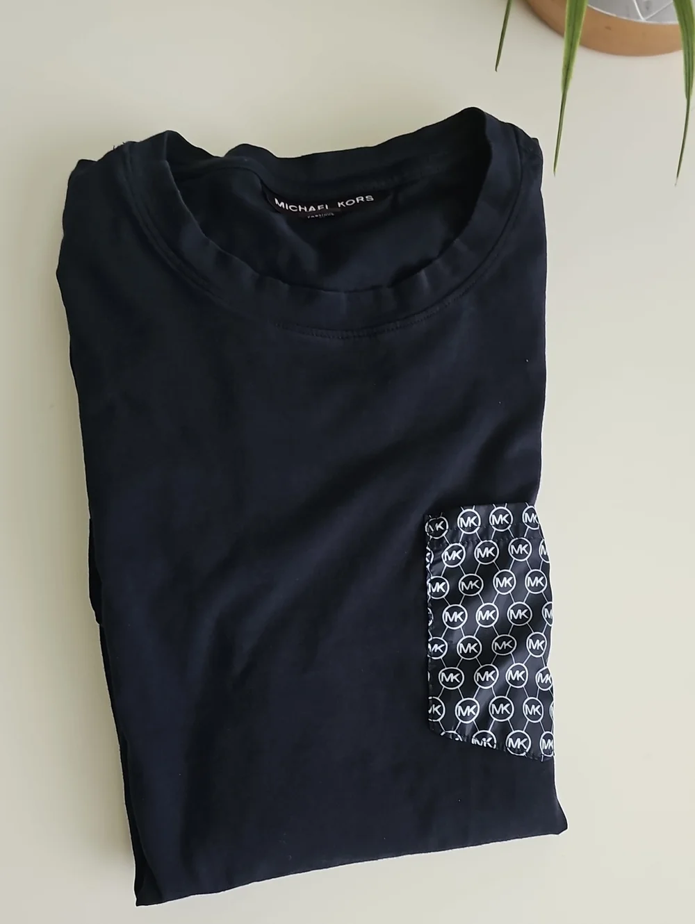 Michael Kors Navy Short-Sleeve Pocket Tee with Patterned Pocket